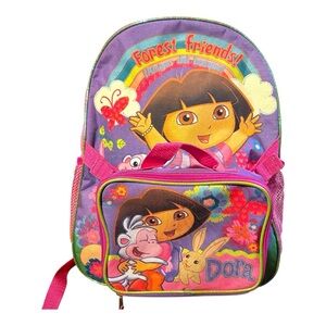 Y2K Dora The Explorer Boots Forest Friends Backpack Lunchbox Pink Purple Rainbow